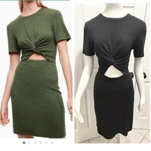 Aritzia WILFRED Katz Front Twist Knot Cut Out Dress Jersey Short Sleeve Sz Small